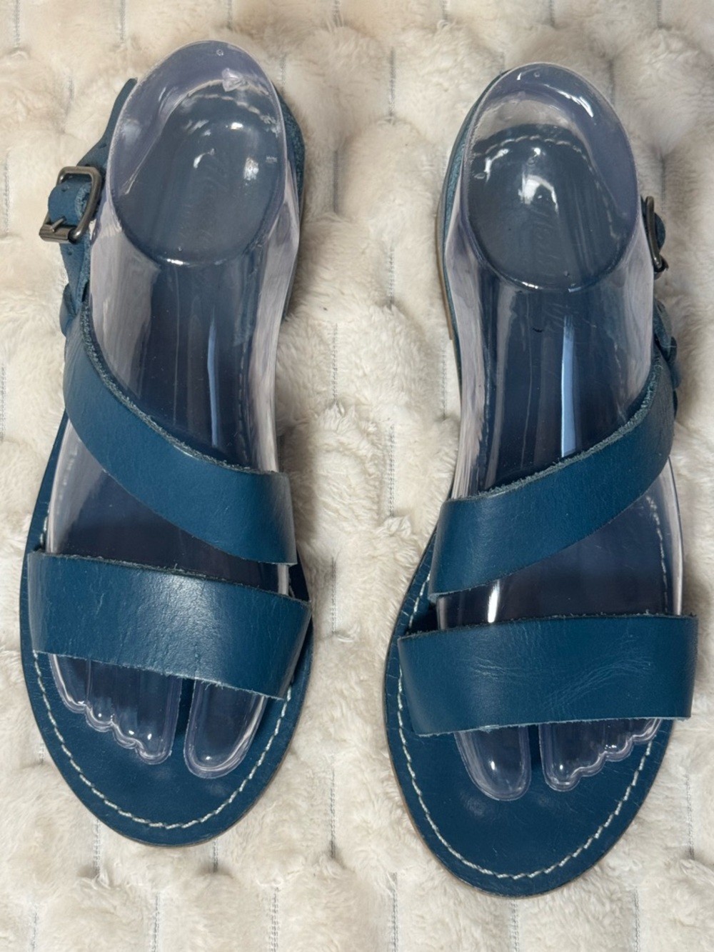 Madewell Leather Double-Strap Slingback Sandals in Teal Blue